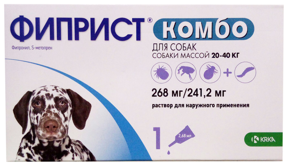 Капли для собак против паразитов KRKA Фиприст, 20-40 кг, 1 пипетка, 2,68 мл