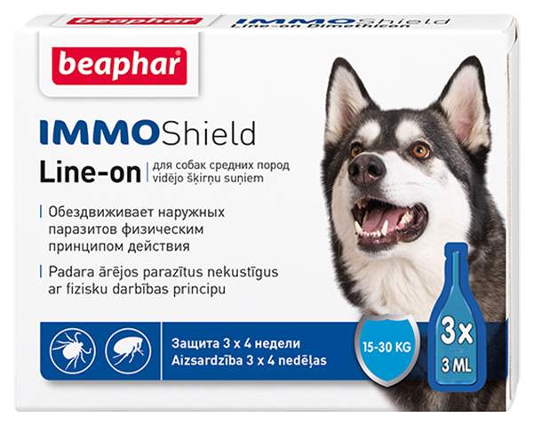 Капли для средних собак против паразитов Beaphar IMMO Shield, 3 пипетки, 3мл