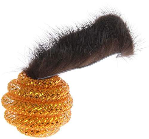Мяч для кошек Gosi Шар звенящий с норкой натуральный мех, в ассортименте, 13 см