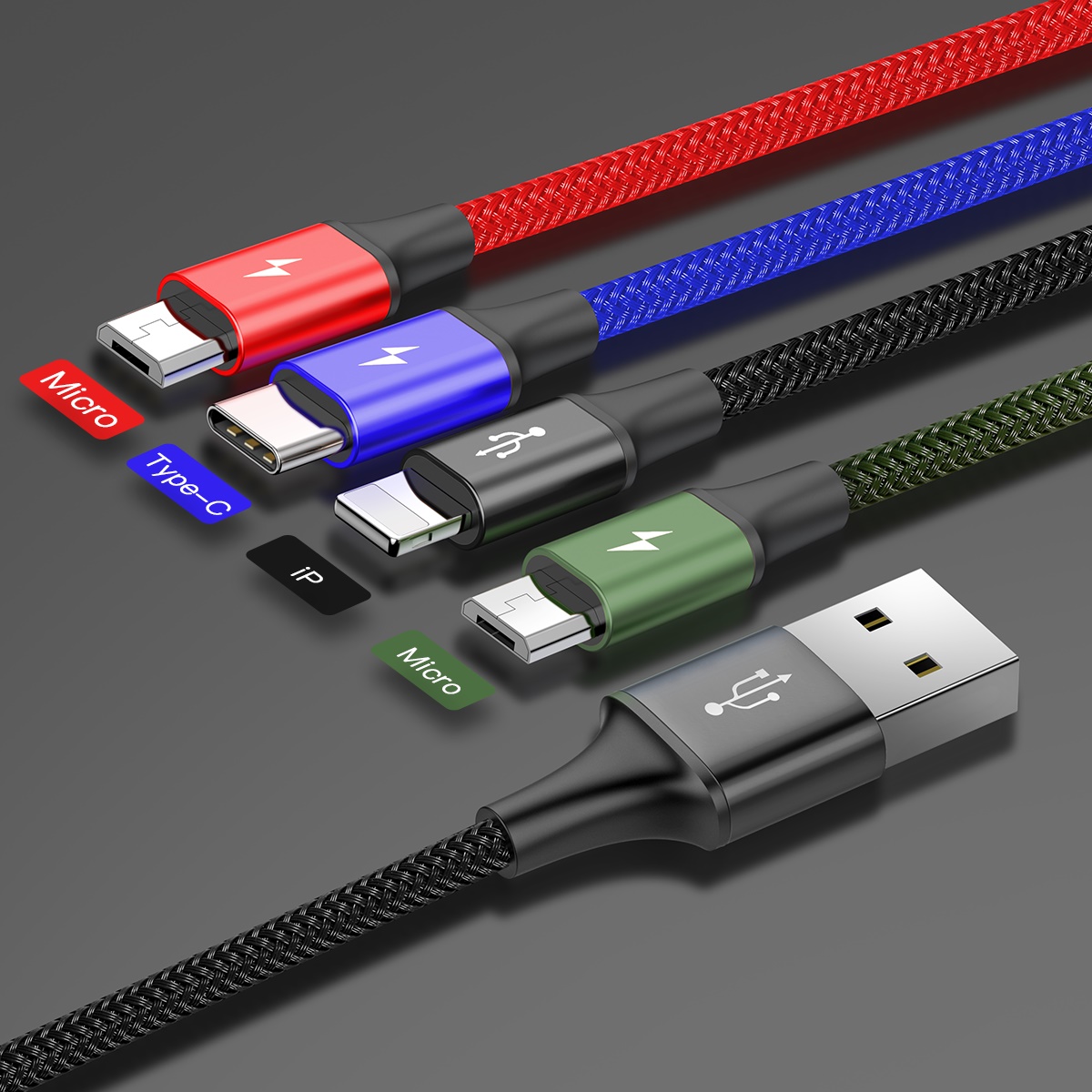 Кабель Baseus Fast 4-in-1 Cable For lightning+Type-C+Micro (2) 3.5A 1.2m