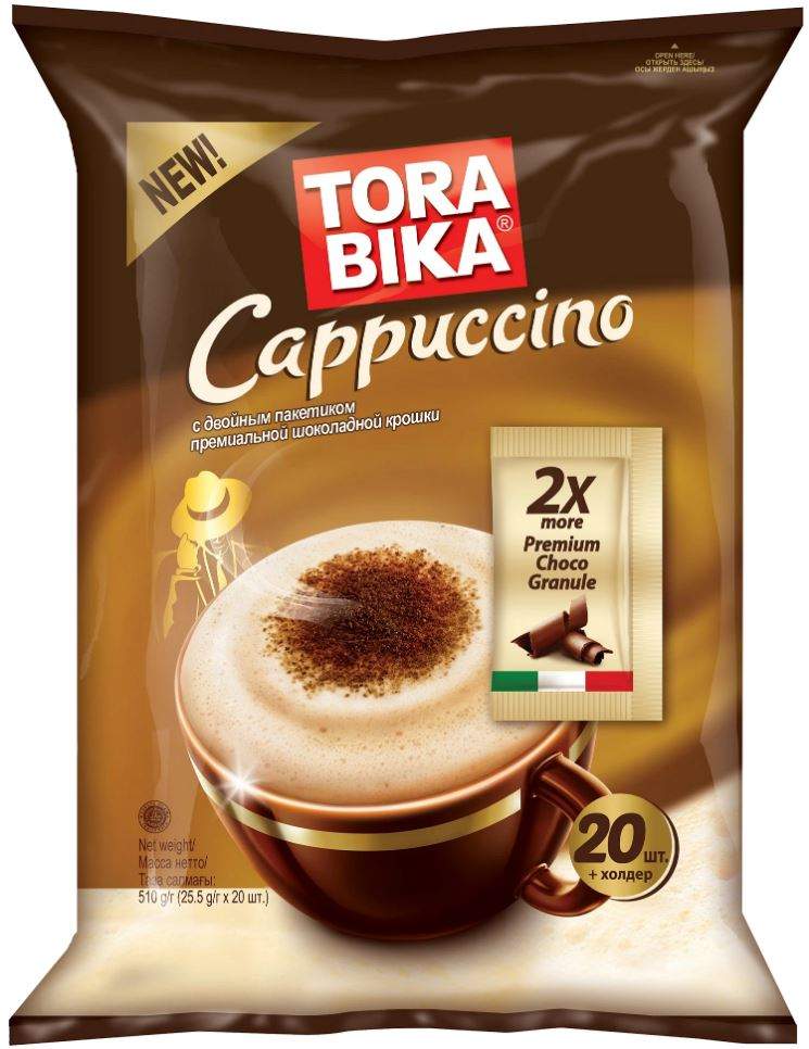 Купить кофе растворимый Tora bika Cappuccino 3в1 с шоколадной крошкой 20шт*25 г, цены на Мегамаркет | Артикул: 100024445164