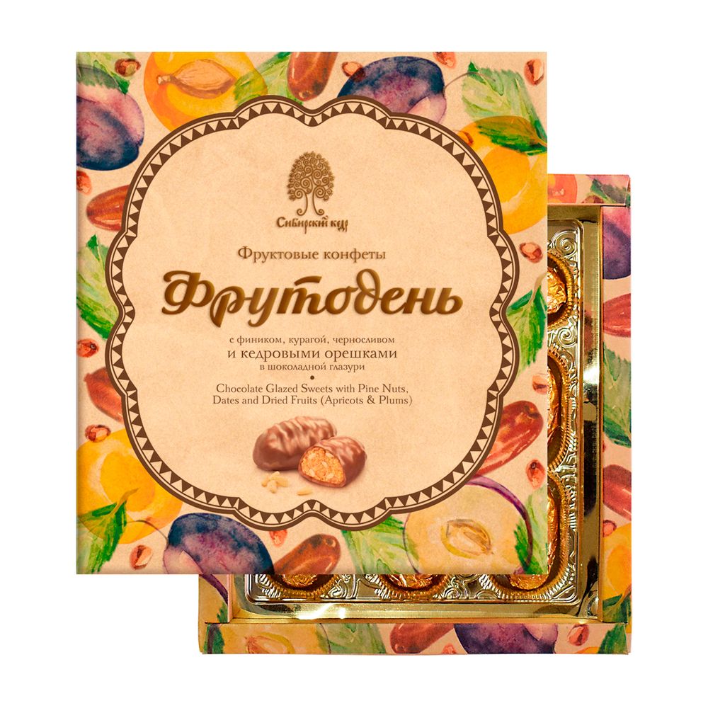 Конфеты Сибирский кедр фрутодень с кедровым орехом в шоколадной глазури 120 г