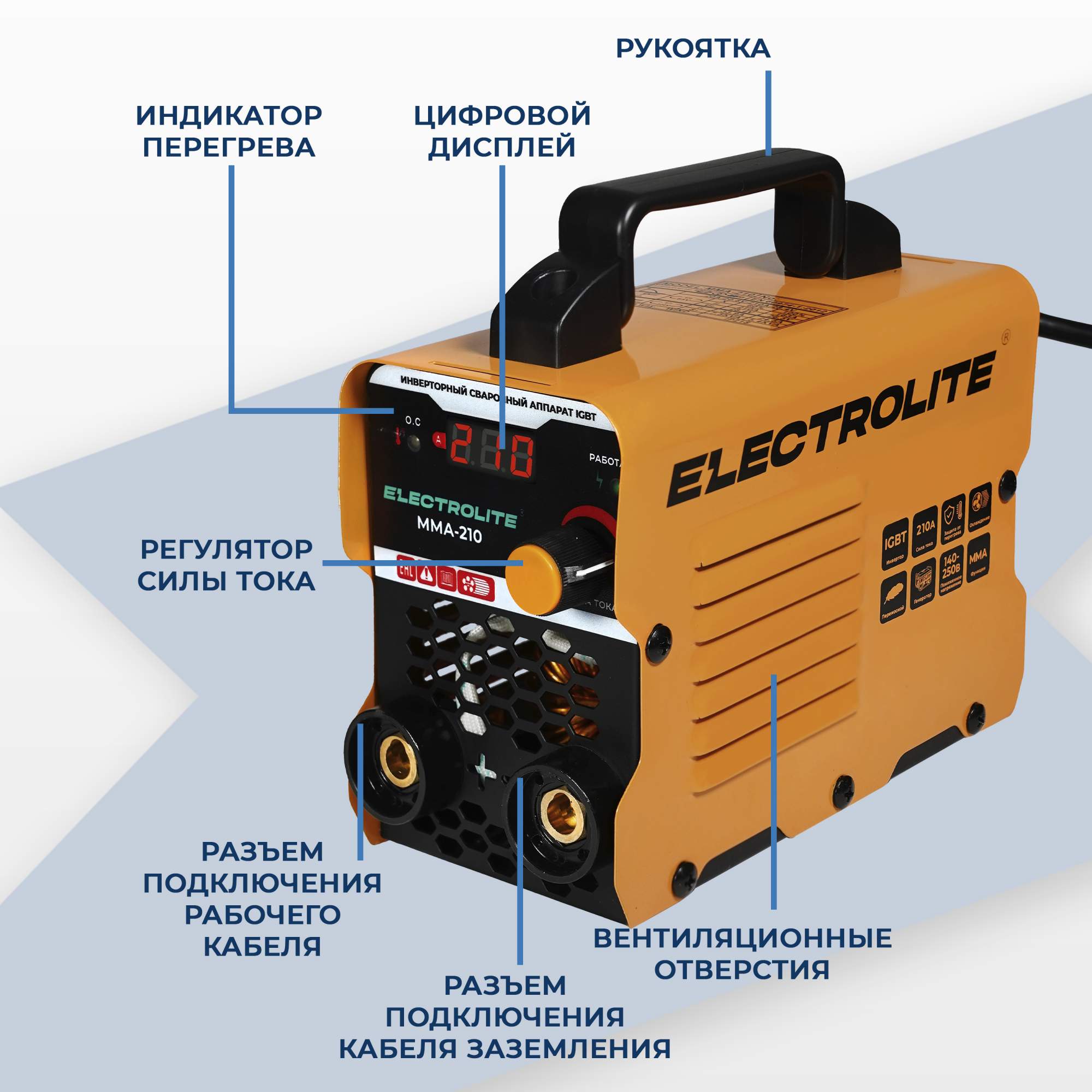 Сварочный инверторный аппарат ELECTROLITE MMA-210 (210 А, 140-250 В, 4 мм  электрод - отзывы покупателей на Мегамаркет | 600012632673