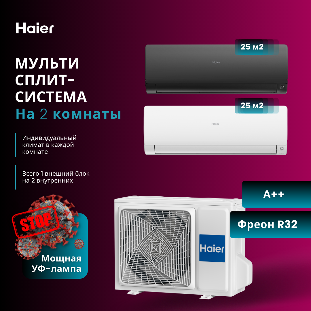 Сплит-система Haier AS25S2SF2FA-B + AS25S2SF2FA-W/2U40S2SM1FA, купить в Москве, цены в интернет-магазинах на Мегамаркет