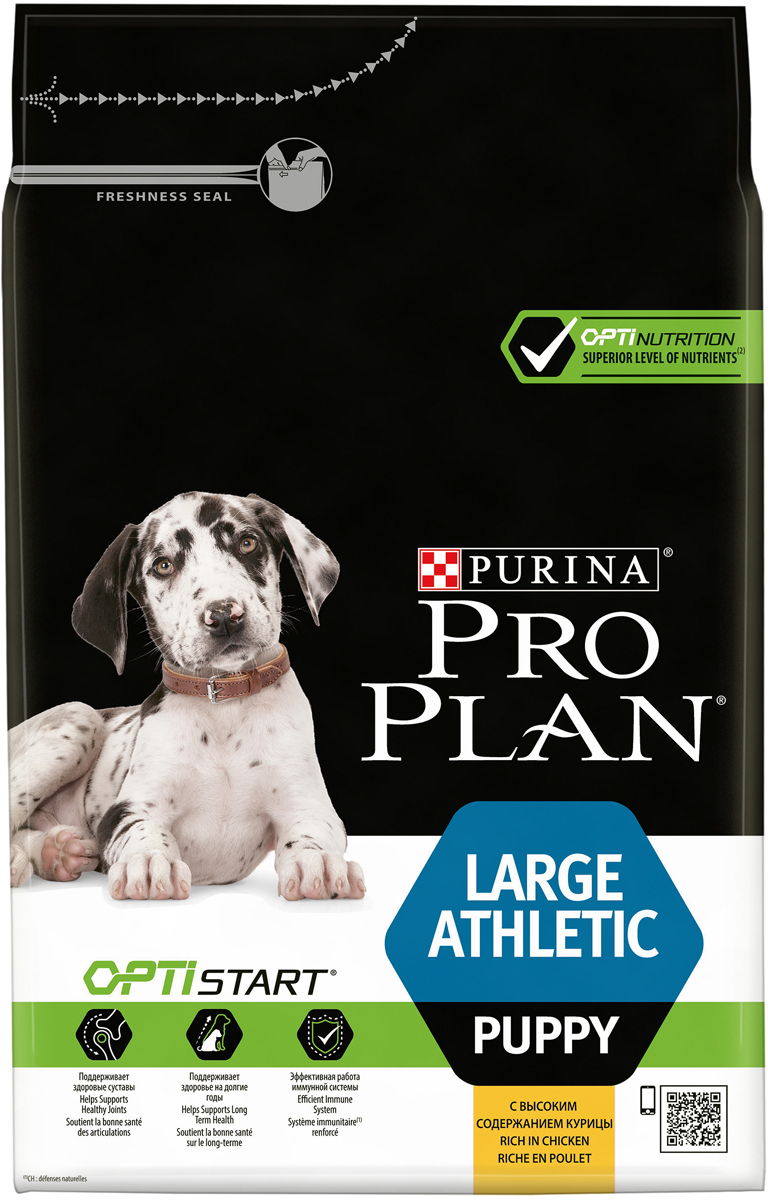 Сухой корм для щенков PRO PLAN OptiStart Large Athletic Puppy, курица и  рис, 4шт по 3кг – купить в Москве, цены в интернет-магазинах на Мегамаркет