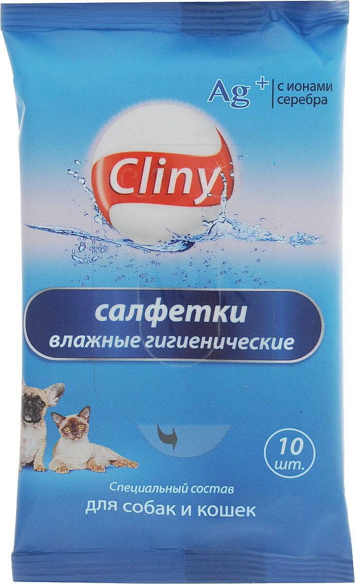 Влажные салфетки для кошек и собак Cliny, гигиенические, 10шт