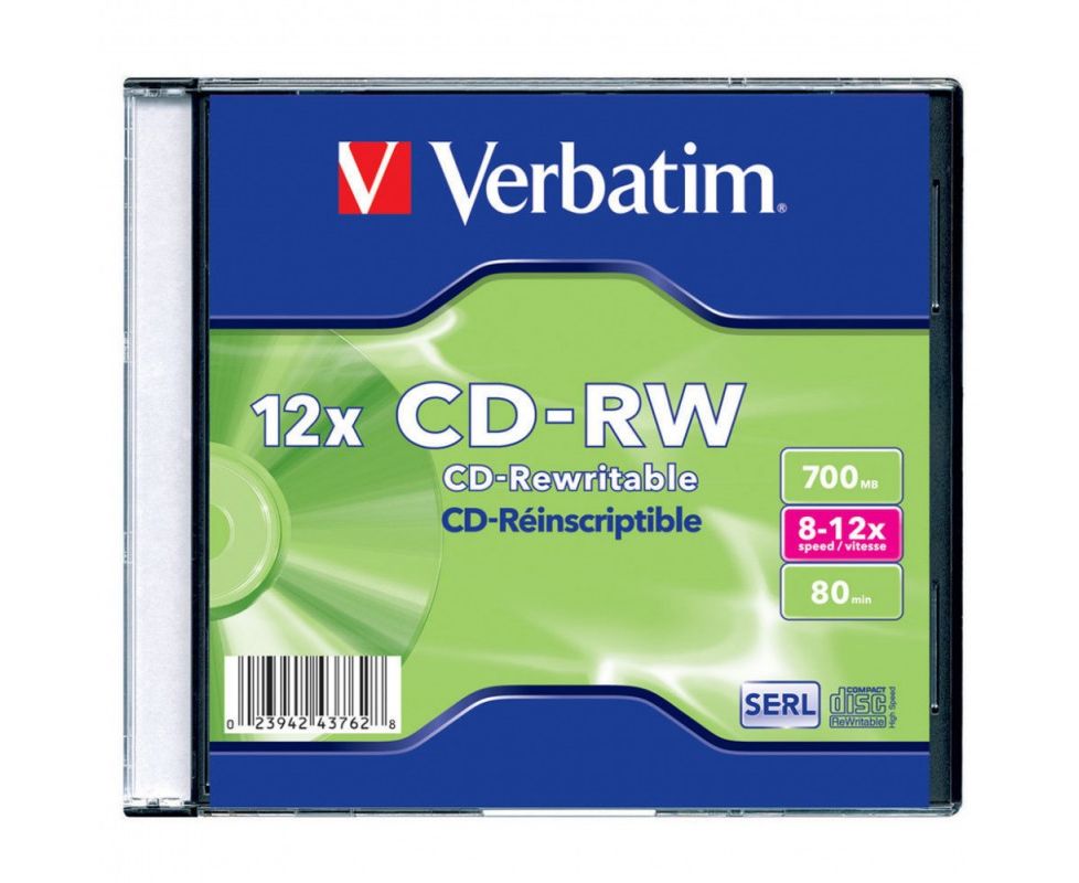 Диск CD-RW Verbatim 700Mb 12x (1шт) (43762)