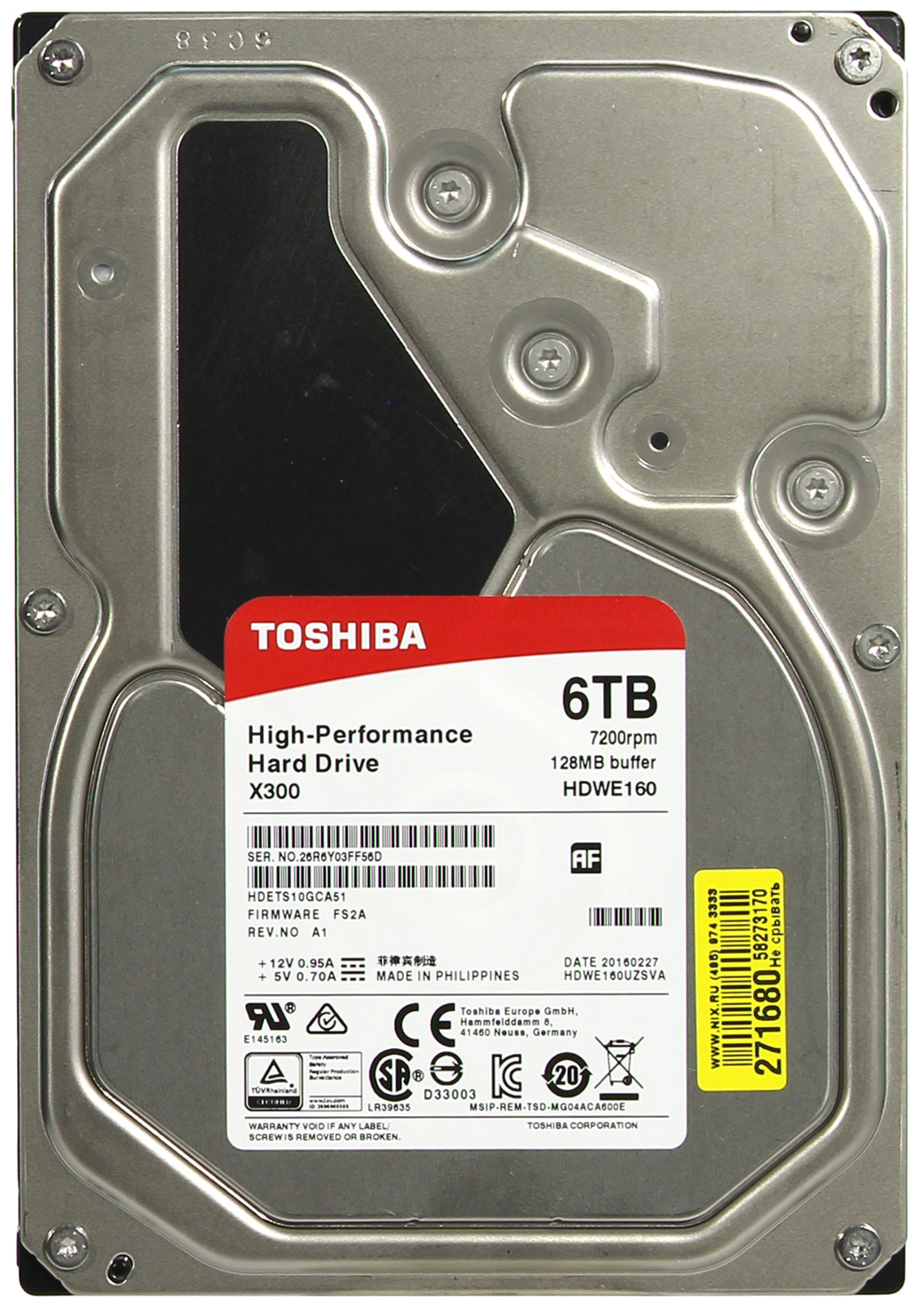 Жесткий диск Toshiba X300 6ТБ (HDWE160UZSVA)