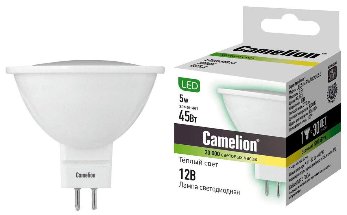 Светодиодная лампа Camelion BasicPower LED5-MR16/830/GU5.3 12025 Белый