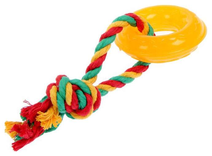 Жевательная игрушка для собак DOGLIKE Кольцо Мини с этикеткой и канатом, 23 см