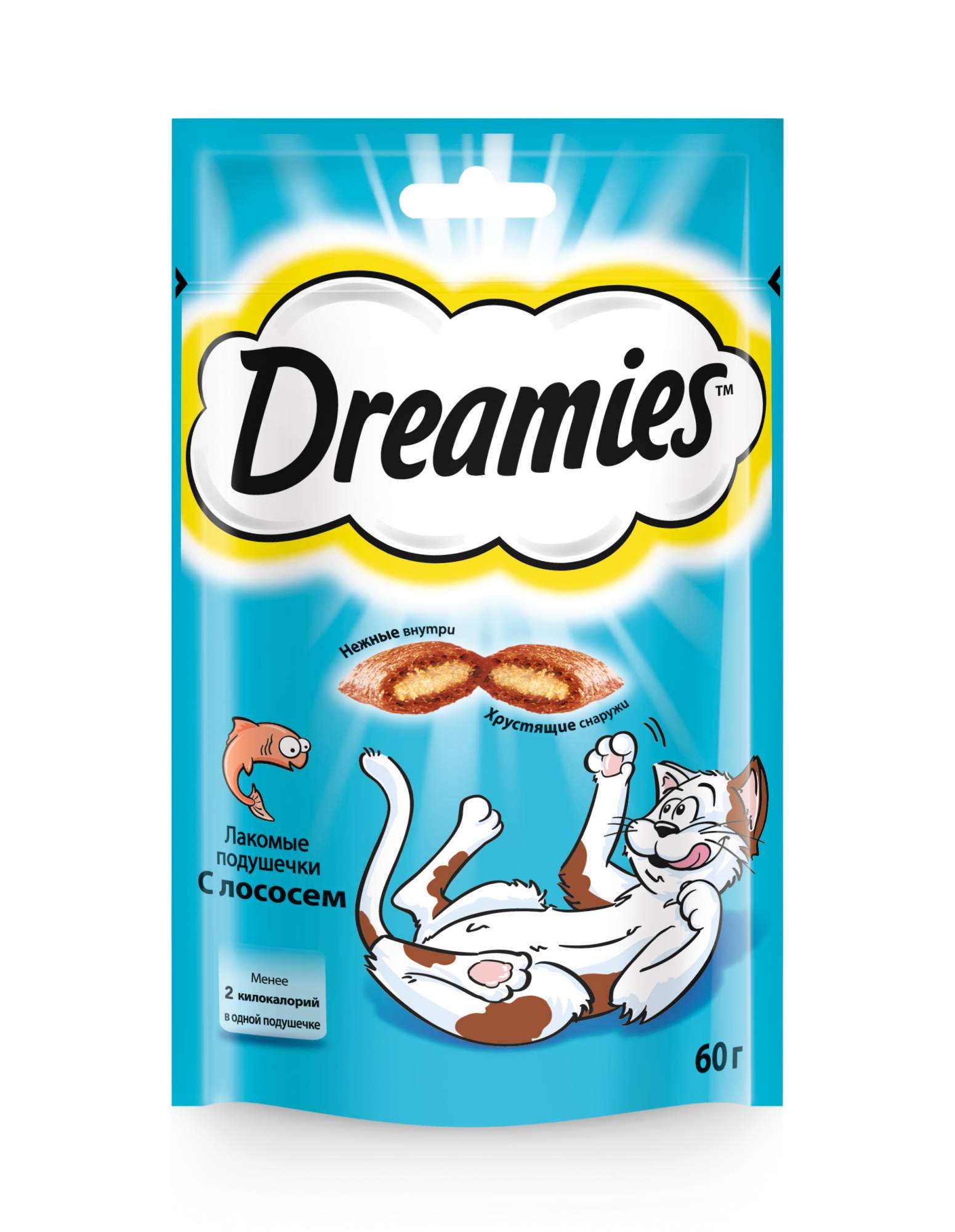 Лакомство для кошек Dreamies Лакомые подушечки с лососем, 60г