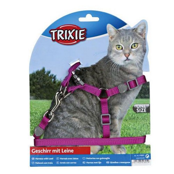 Шлейка с поводком для кошек Trixie Cat One Touch Harness, размер 26х37х1см в ассортименте