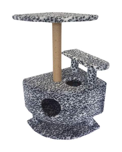 Комплекс для кошек Пушок Угловой со ступенькой на ножках Серый леопард