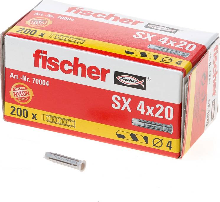 Дюбель для полнотелых материалов Fischer SX 4X20 (200 шт) 70004