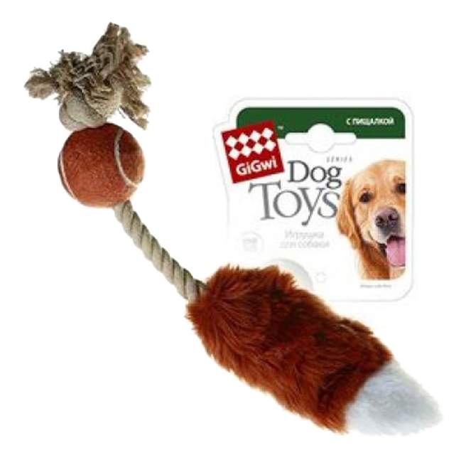 Игрушка-пищалка для собак GiGwi Мячик с лисьим хвостом, длина 40 см