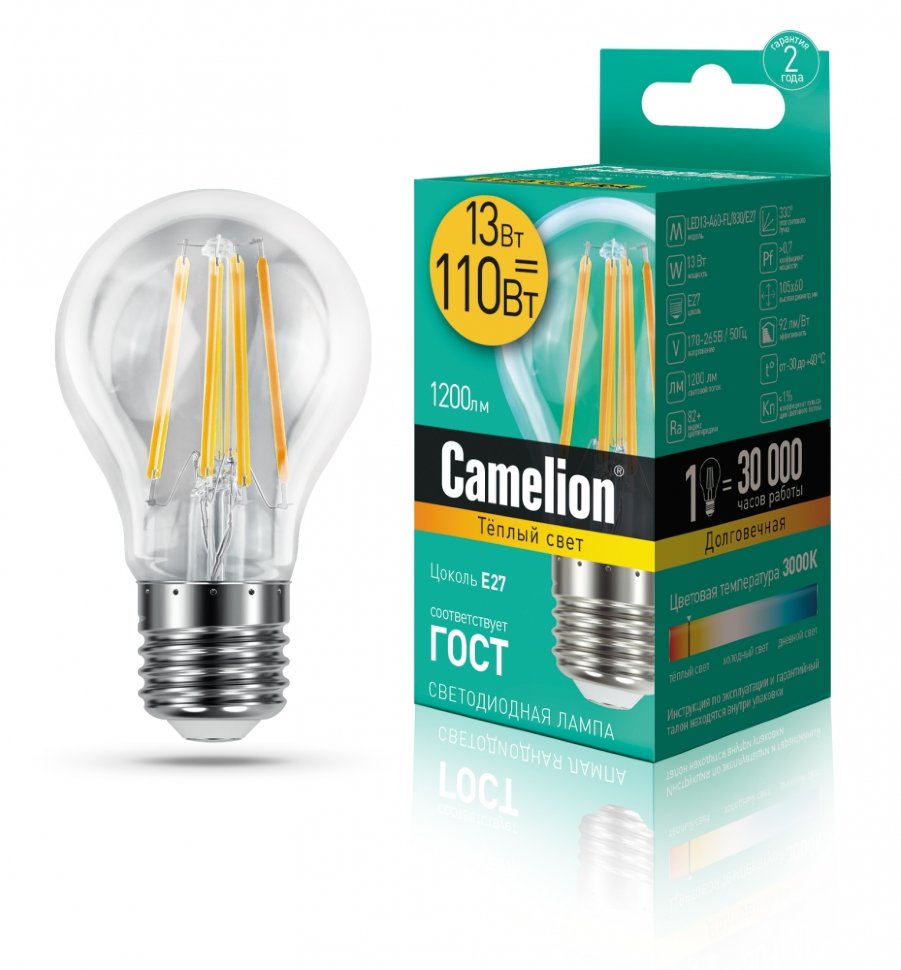 Лампа Camelion LED13-A60-FL/830/E27