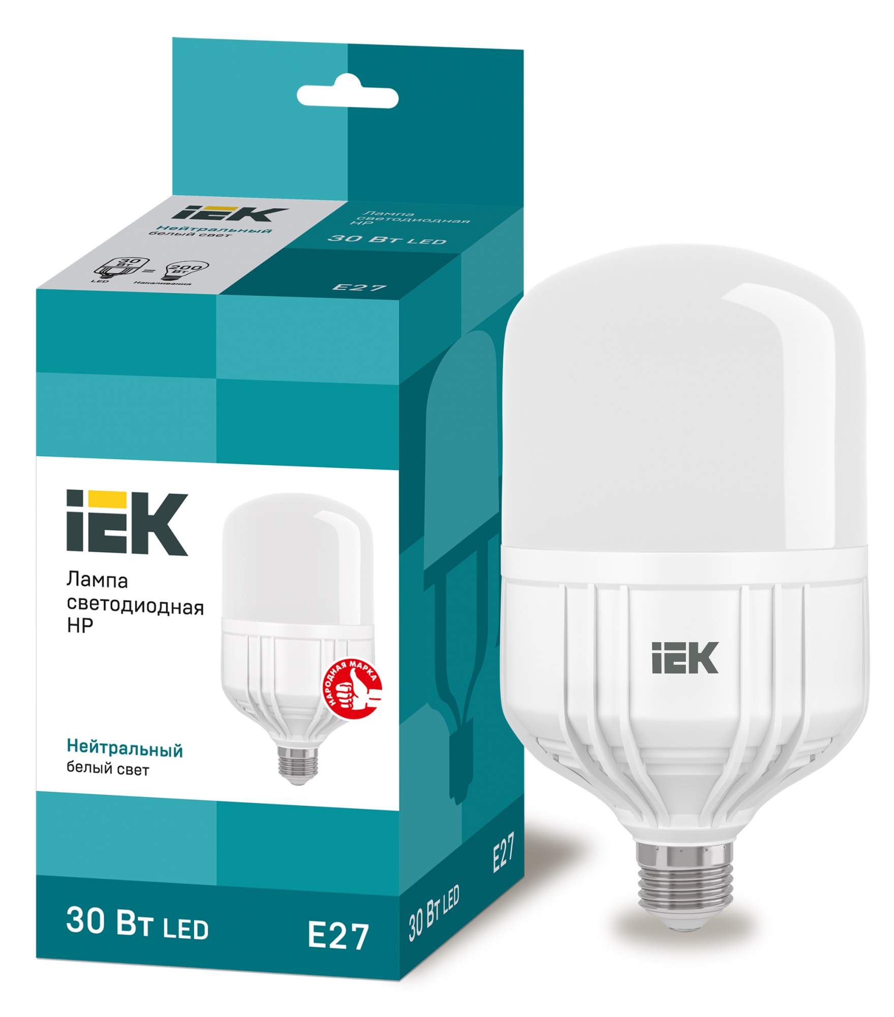 Лампа светодиодная IEK E27 30W 4000K, матовая, 270°, LLE-HP-30-230-40-E27