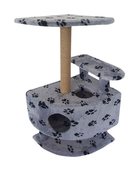 Комплекс для кошек Пушок Угловой со ступенькой на ножках Светло-серый с лапками