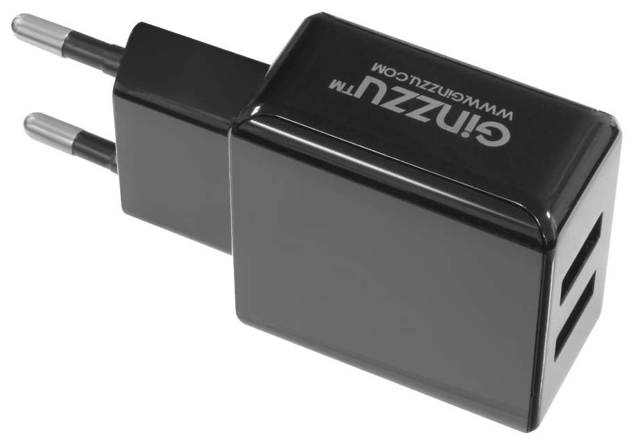 Сетевое зарядное устройство Ginzzu GA-3312UB, 2xUSB, 3,1 A, black