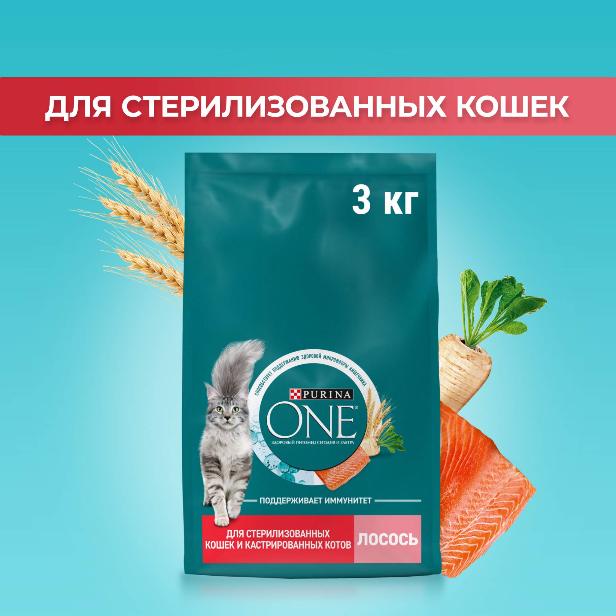 Сухой корм для кошек Purina ONE, для стерилизованных и кастрированных, с лососем, 3 кг - купить в Мегамаркет Самара, цена на Мегамаркет