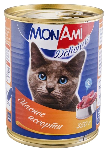 Консервы для кошек MonAmi Delicious, мясное ассорти, 350г