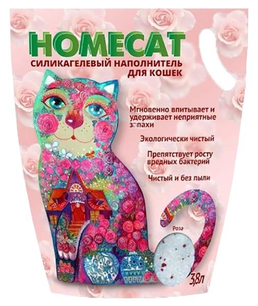 Впитывающий наполнитель для кошек HOMECAT силикагелевый, Роза, 1.8 кг, 3.6 л
