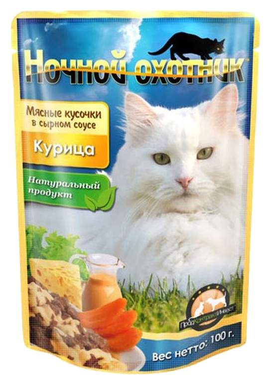 Влажный корм для кошек Ночной Охотник, курица, сыр 24шт, 100г