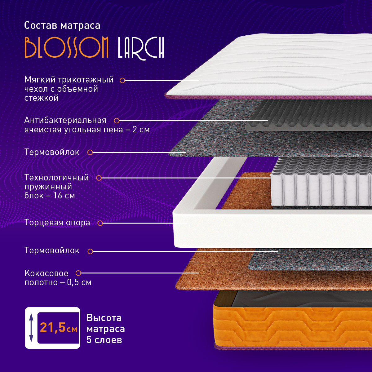 Матрас blossom larch независимые пружины 160х200 см