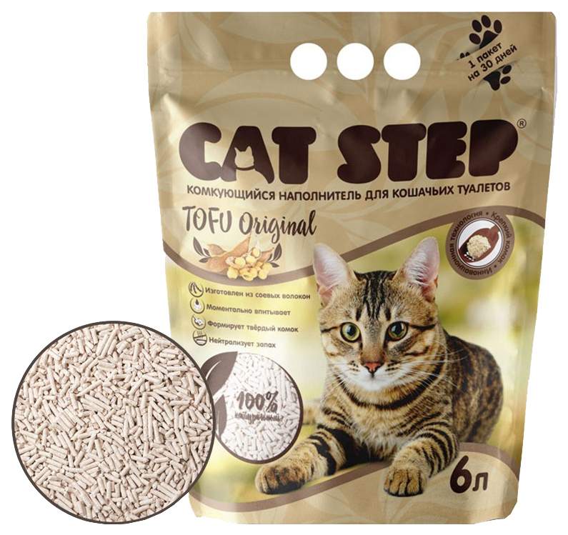 Комкующийся наполнитель для кошек Cat Step Tofu соевый, серый, 2,8 кг, 6 л