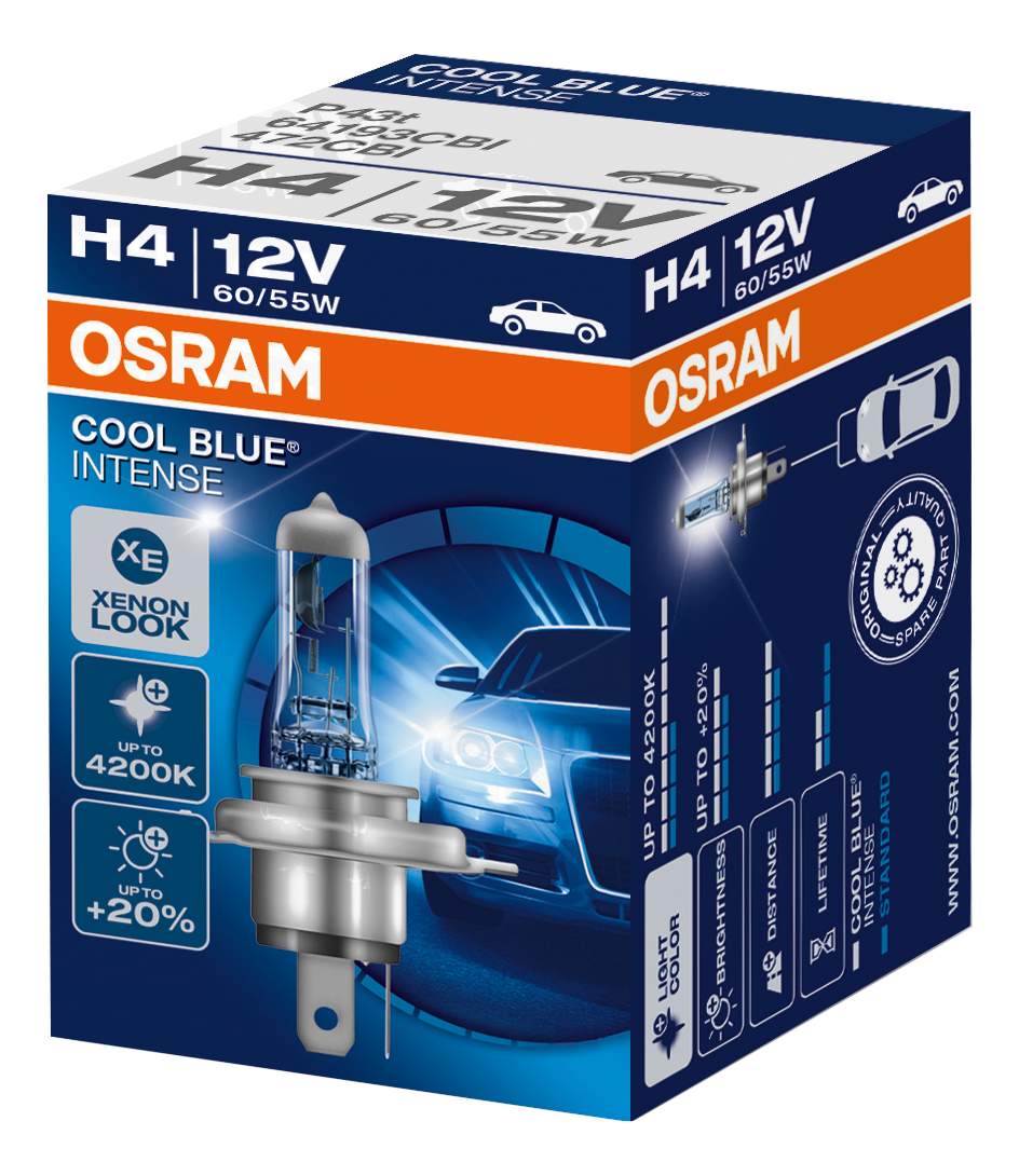 Осрам. Osram cool Blue intense h4. Osram лампа галогеновая 60w55h4. Лампа автомобильная Osram h4 Coolblue intense 60/55w 12v 64193cbi. Osram cool Blue intense 4200к h4.