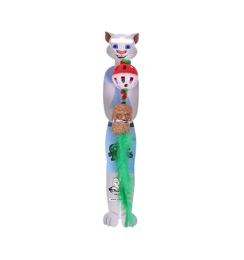 Игрушка для кошек Грызлик Ам Пробка с шариком, дразнилка, 29 см