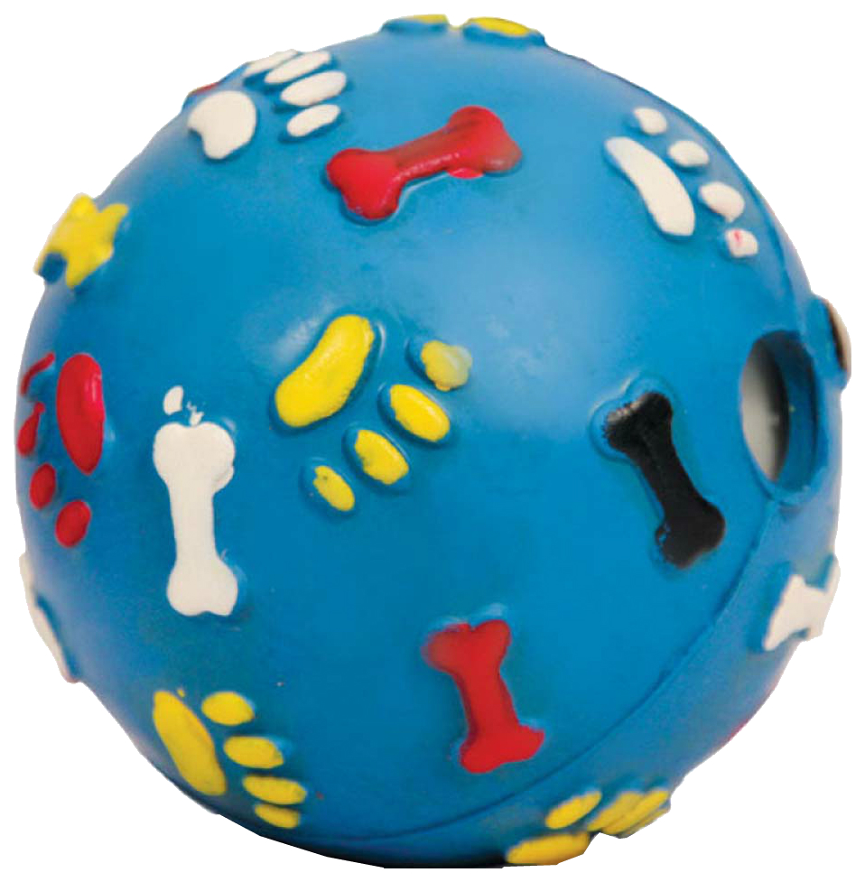 Апорт для собак Triol Мяч с лапками и косточками из резины со звуком, голубой, 7,5 см