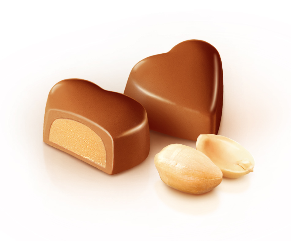 Конфеты шоколадные Победа Вкуса в форме сердечка с ореховым кремом 500 г