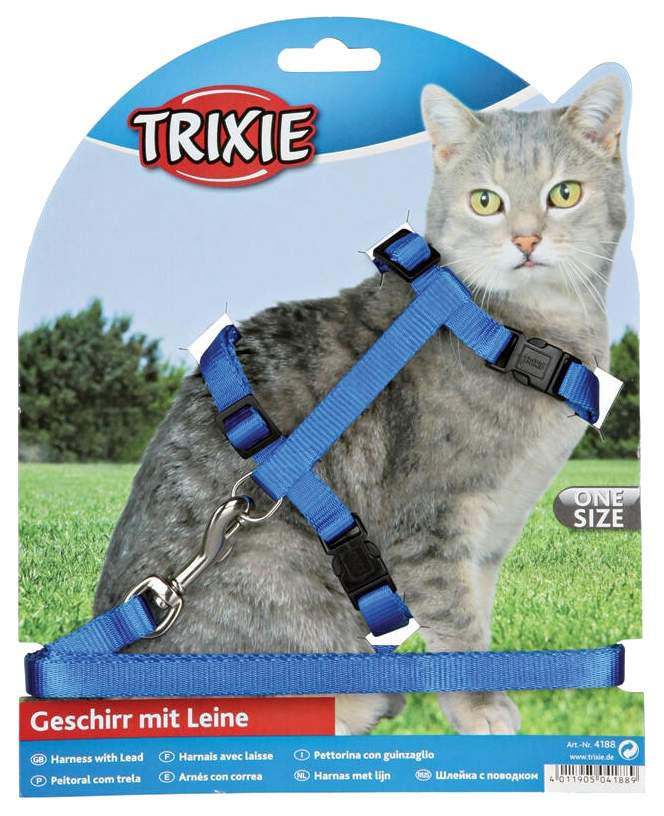 Шлейка с поводком для кошек TRIXIE, с отражателем, в ассортименте, 26-43см/10мм, 1,2м