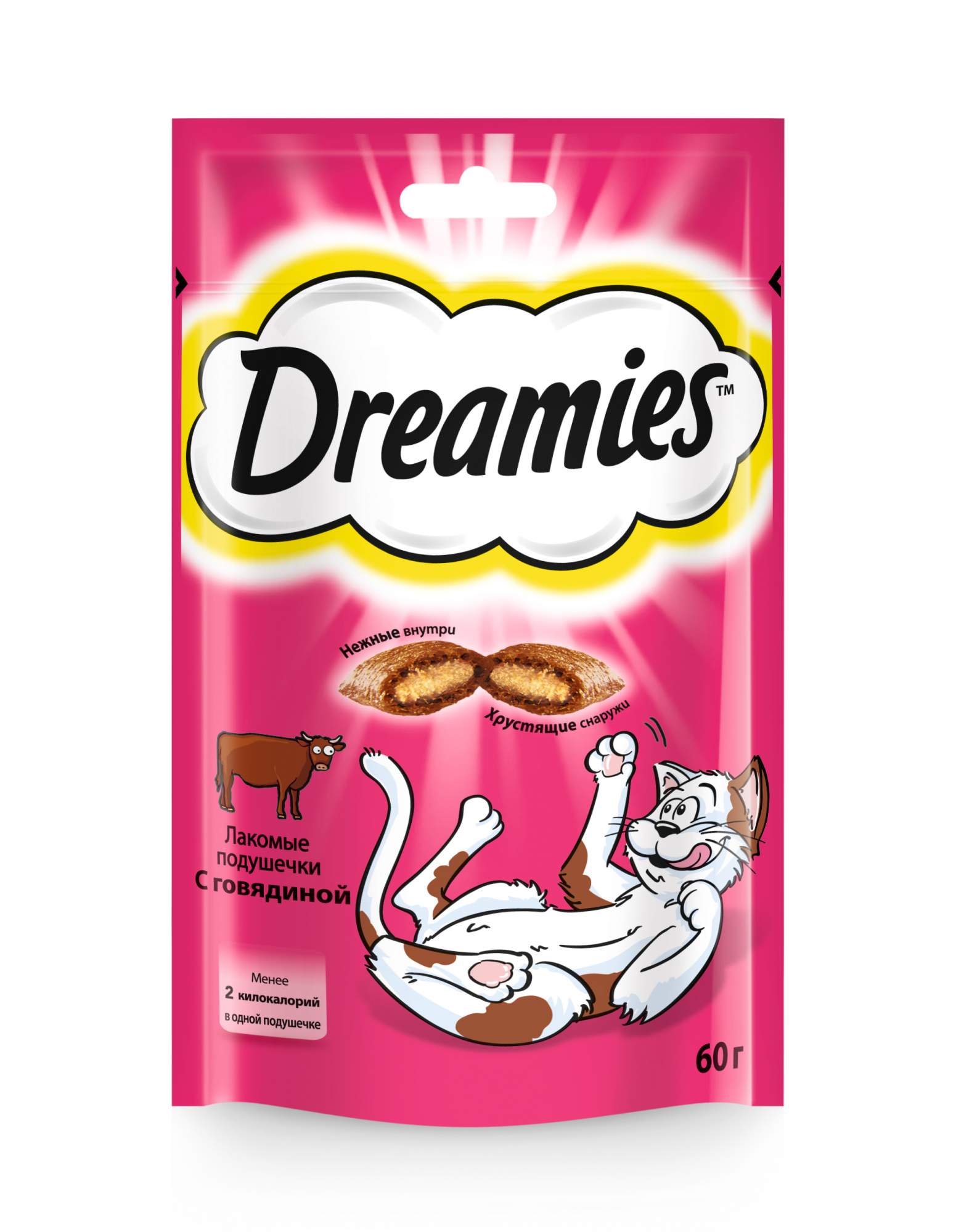 Лакомство для кошек Dreamies Лакомые подушечки с говядиной, 60г - купить в Мегамаркет Москва, цена на Мегамаркет