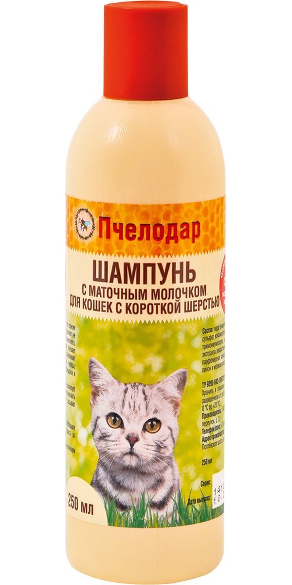 Шампунь для кошек Pchelodar с маточным молочком для короткошерстных, 250 мл