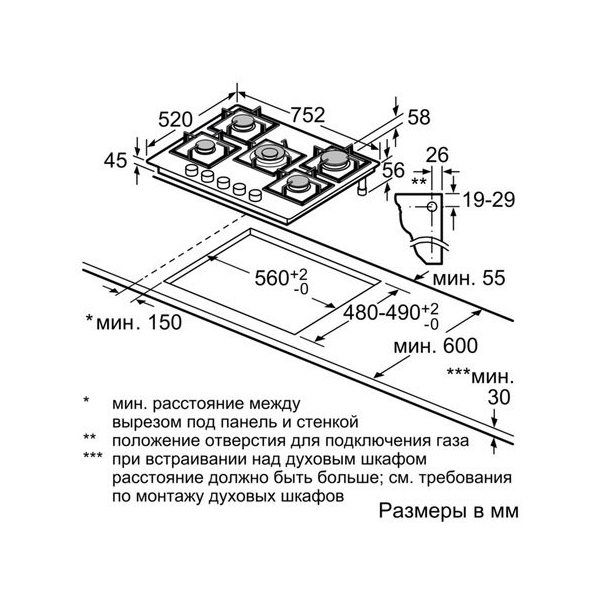 Размеры газовой плиты для кухни