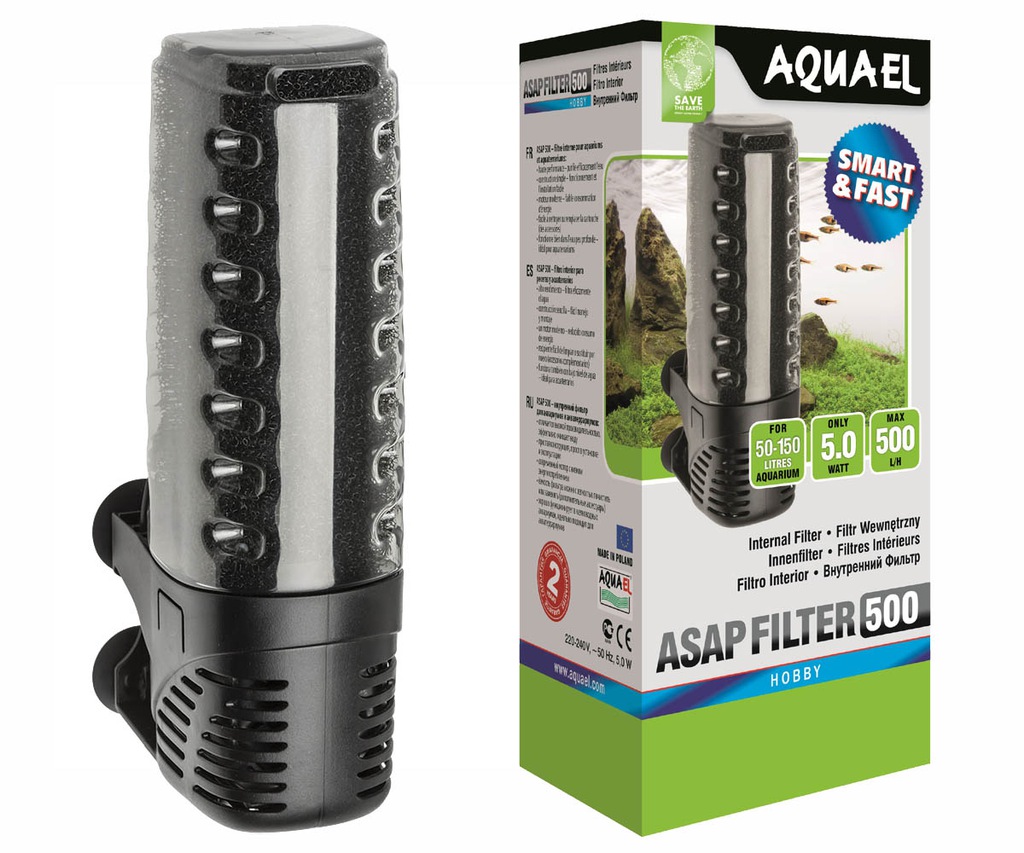 Фильтр для аквариума внутренний Aquael Asap 500, 500 л/ч, 5 Вт