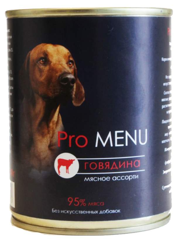 Консервы для собак Pro Menu, мясное ассорти с говядиной, 850г