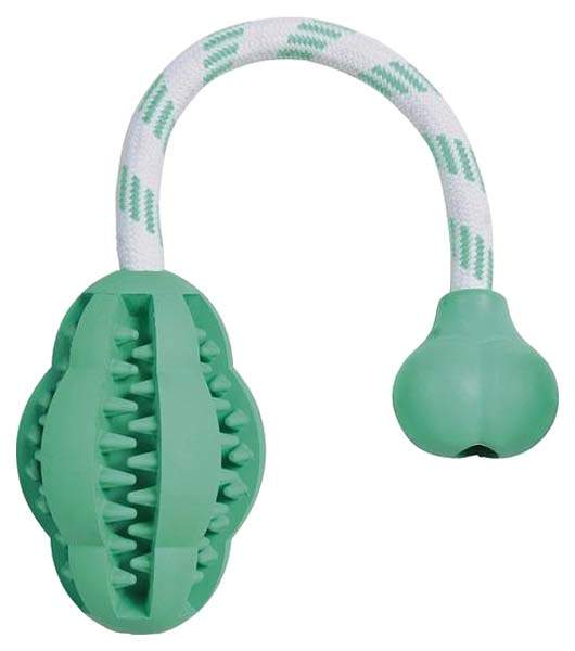 Грейфер для собак TRIXIE Denta Fun Мяч с веревкой, зеленый, 8х28 см