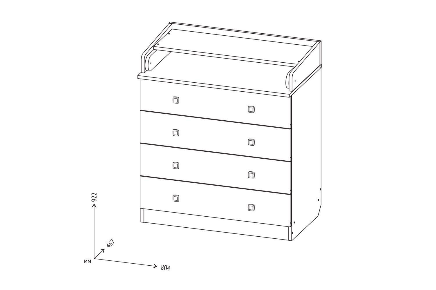 чертеж пеленального комода с размерами и деталировкой