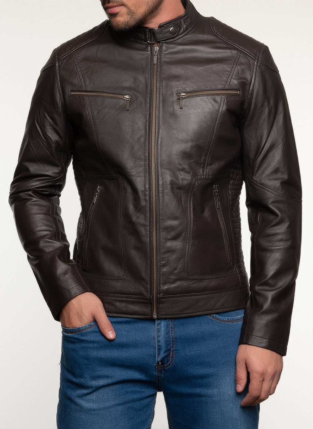 Кожаная куртка мужская Каляев 45223 коричневая 62 RU