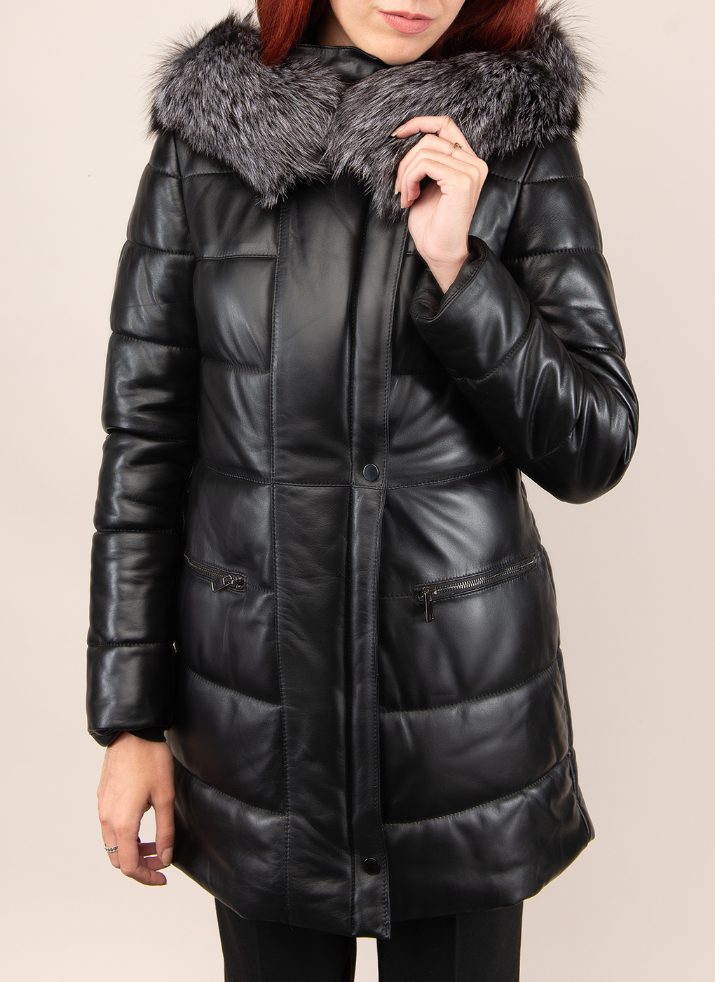 Кожаная куртка женская Imperiafabrik 40862 черная 42 RU