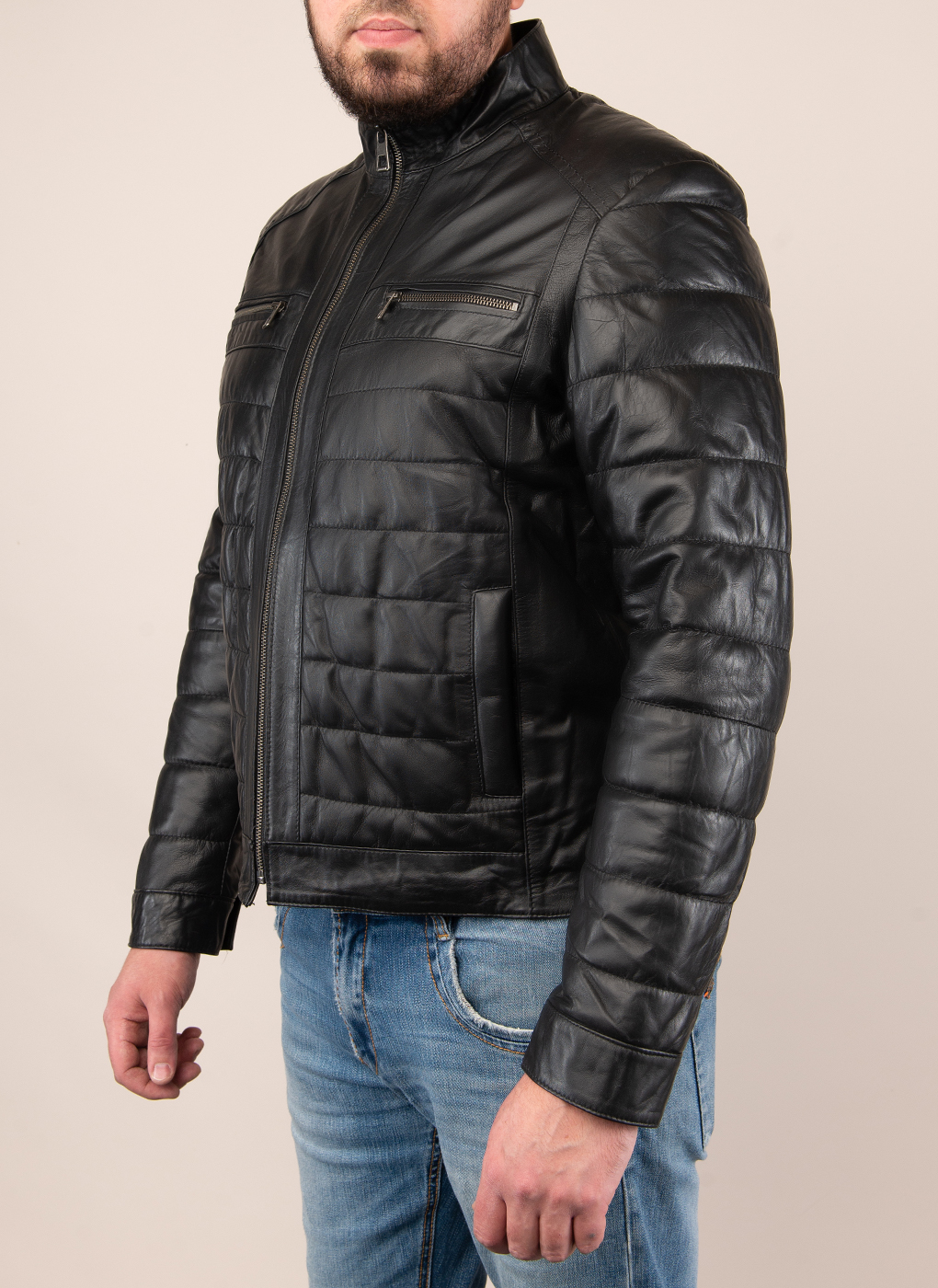 Кожаная куртка мужская Каляев 49120 черная 44 RU
