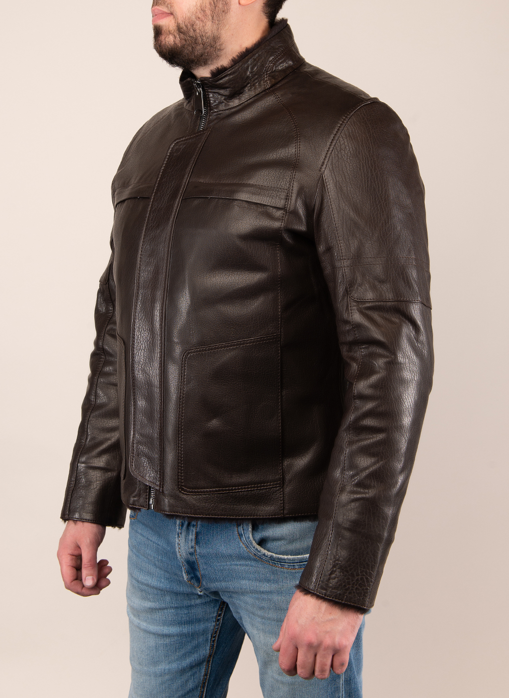 Кожаная куртка мужская Каляев 48960 коричневая 56 RU
