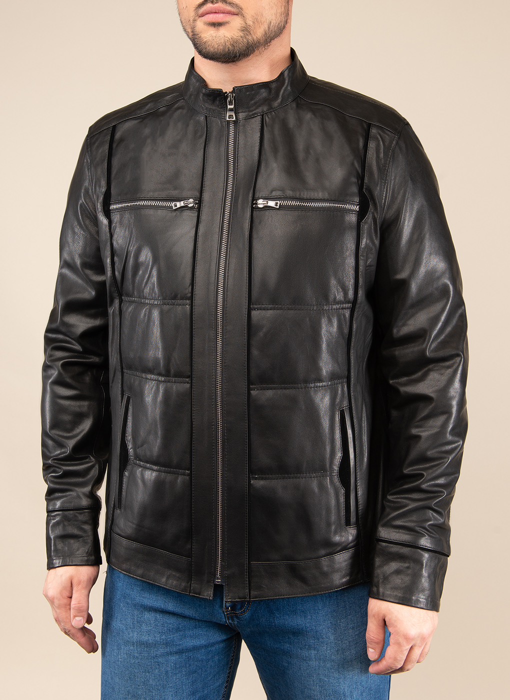 Кожаная куртка мужская Каляев 49637 черная 44 RU