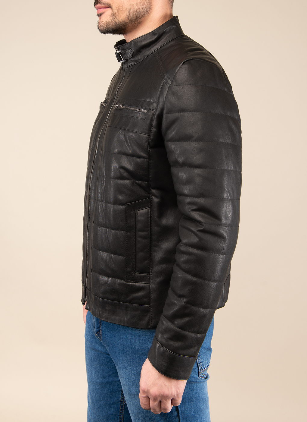Кожаная куртка мужская Каляев 49639 черная 50 RU
