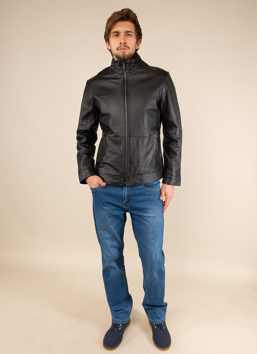Кожаная куртка мужская Каляев 51795 черная 50 RU
