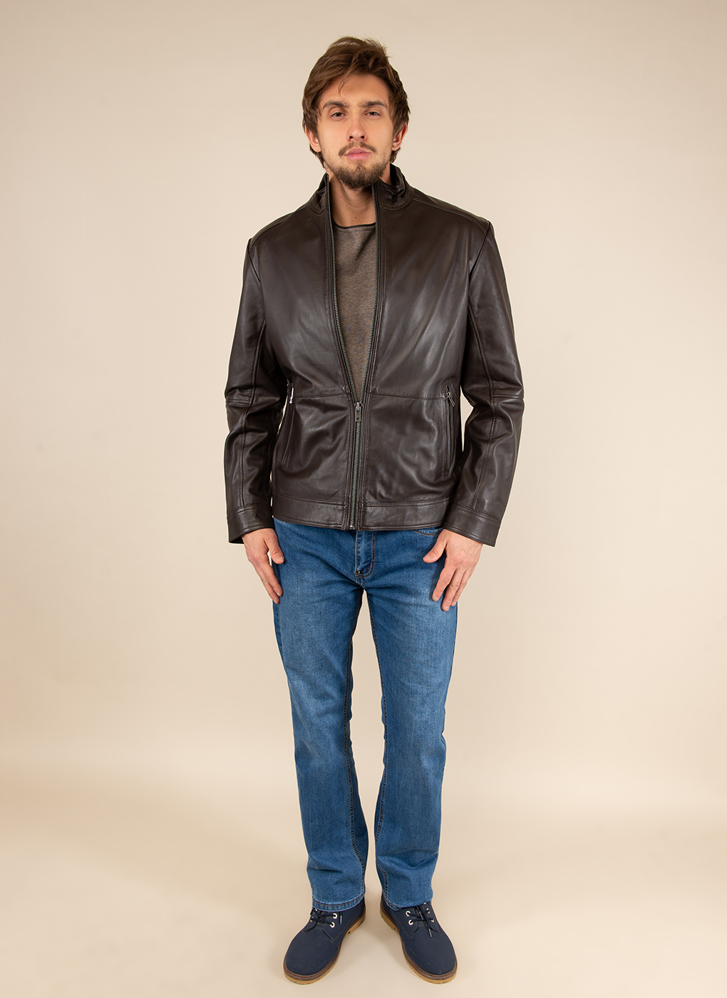Кожаная куртка мужская Каляев 51795 коричневая 50 RU