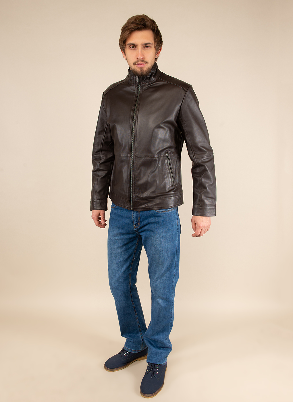 Кожаная куртка мужская Каляев 51795 коричневая 54 RU